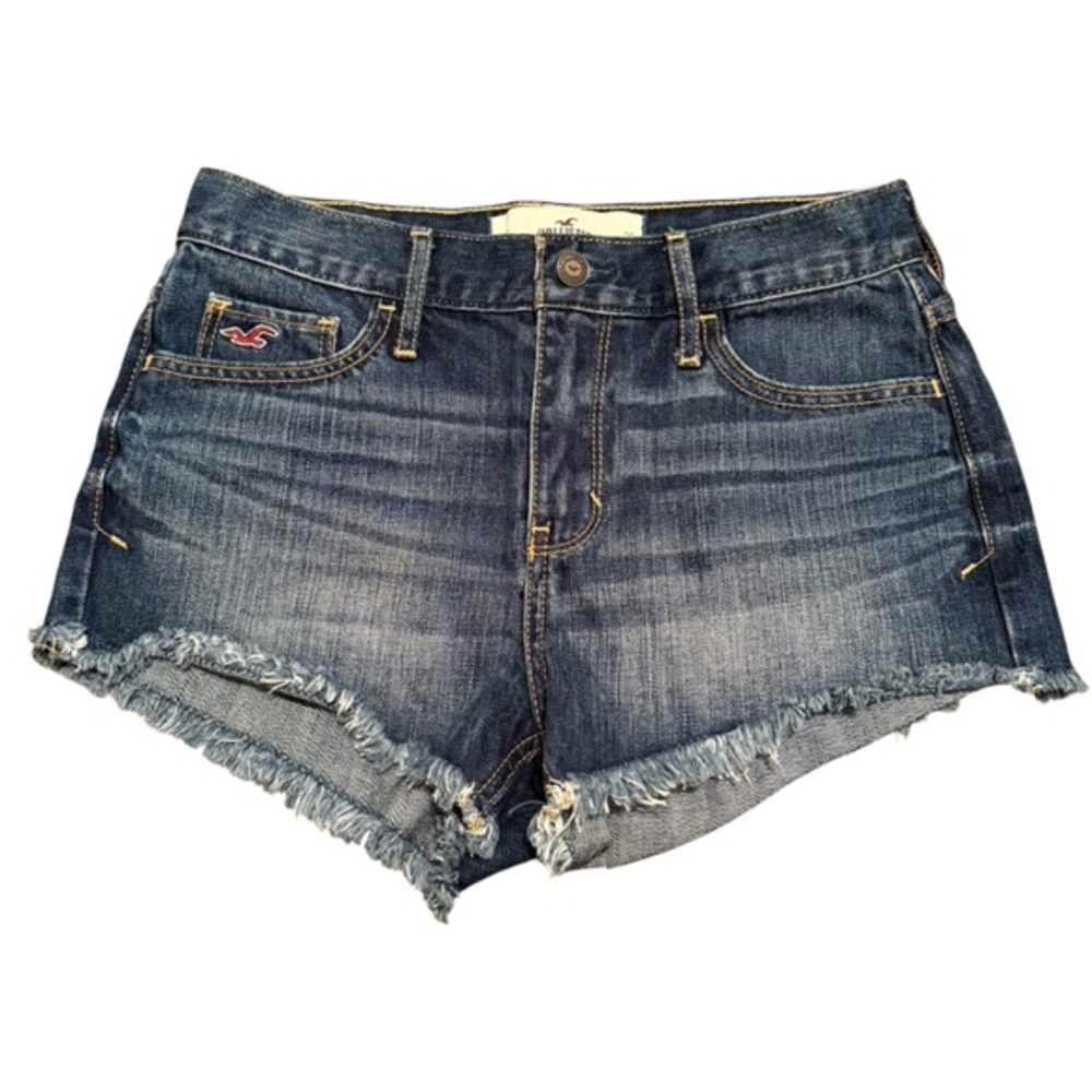 Y2K Hollister Size 26 Shorty Jean Shorts Frayed Micro Denim Seagull Logo Vintage